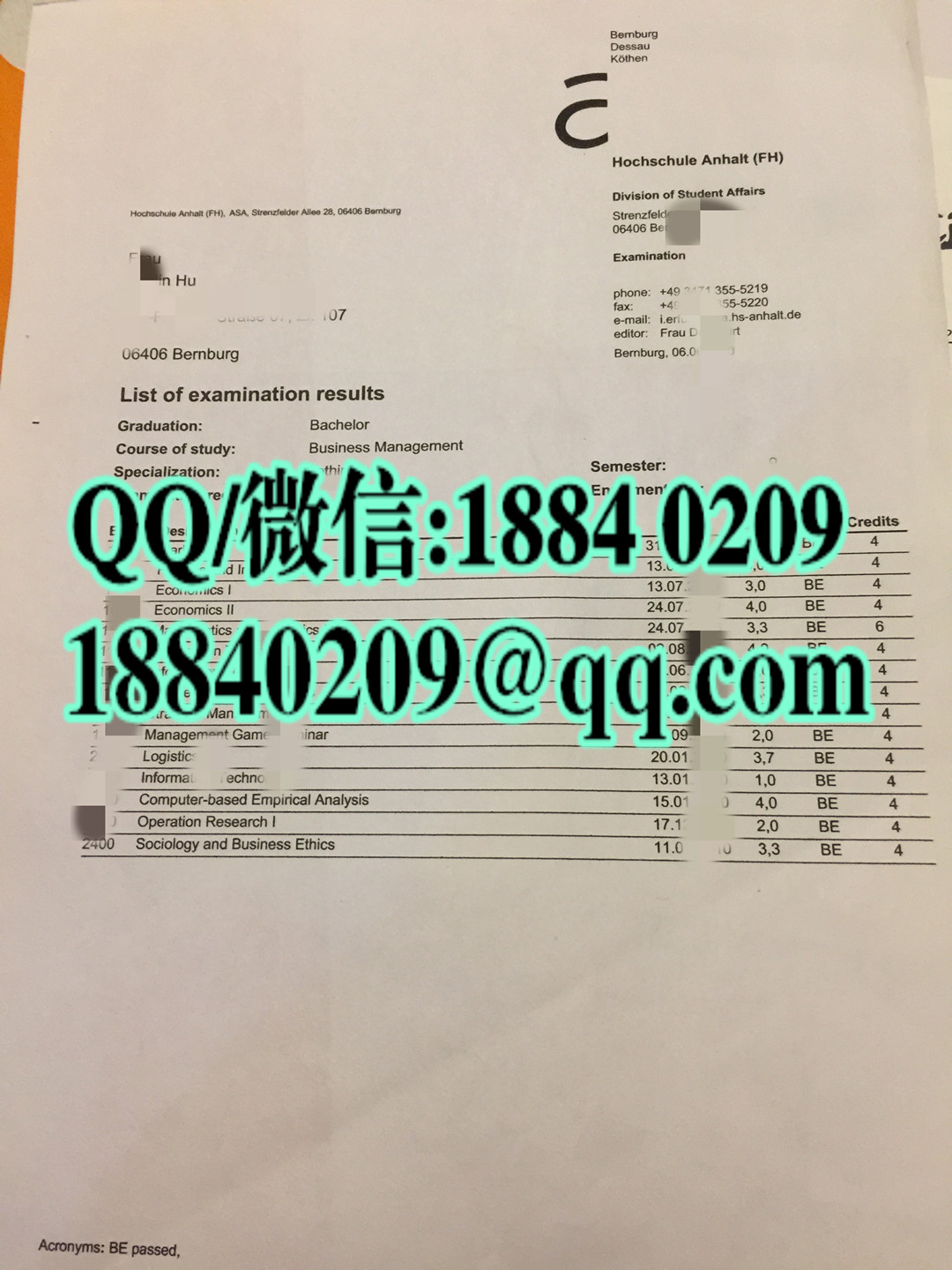 德国安哈尔特应用技术大学成绩单，德国大学成绩单印刷
