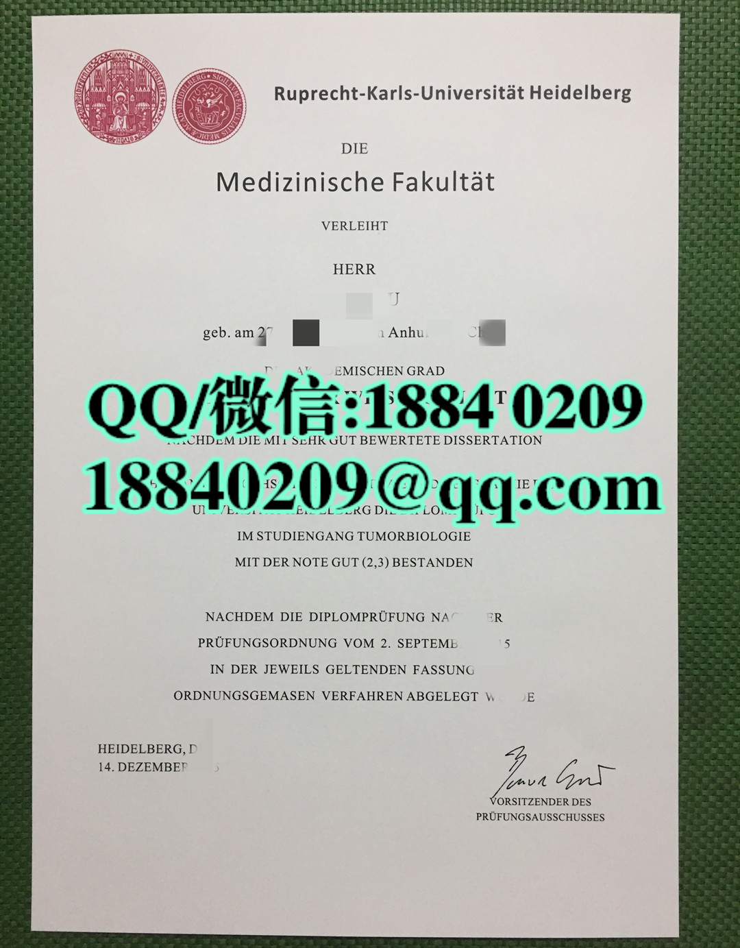 德国海德堡大学毕业证，德国海德堡大学学位证Heidelberg University diploma