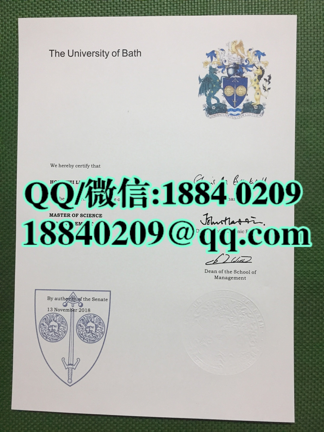 英国巴斯大学毕业证文凭样本，University of Bath diploma