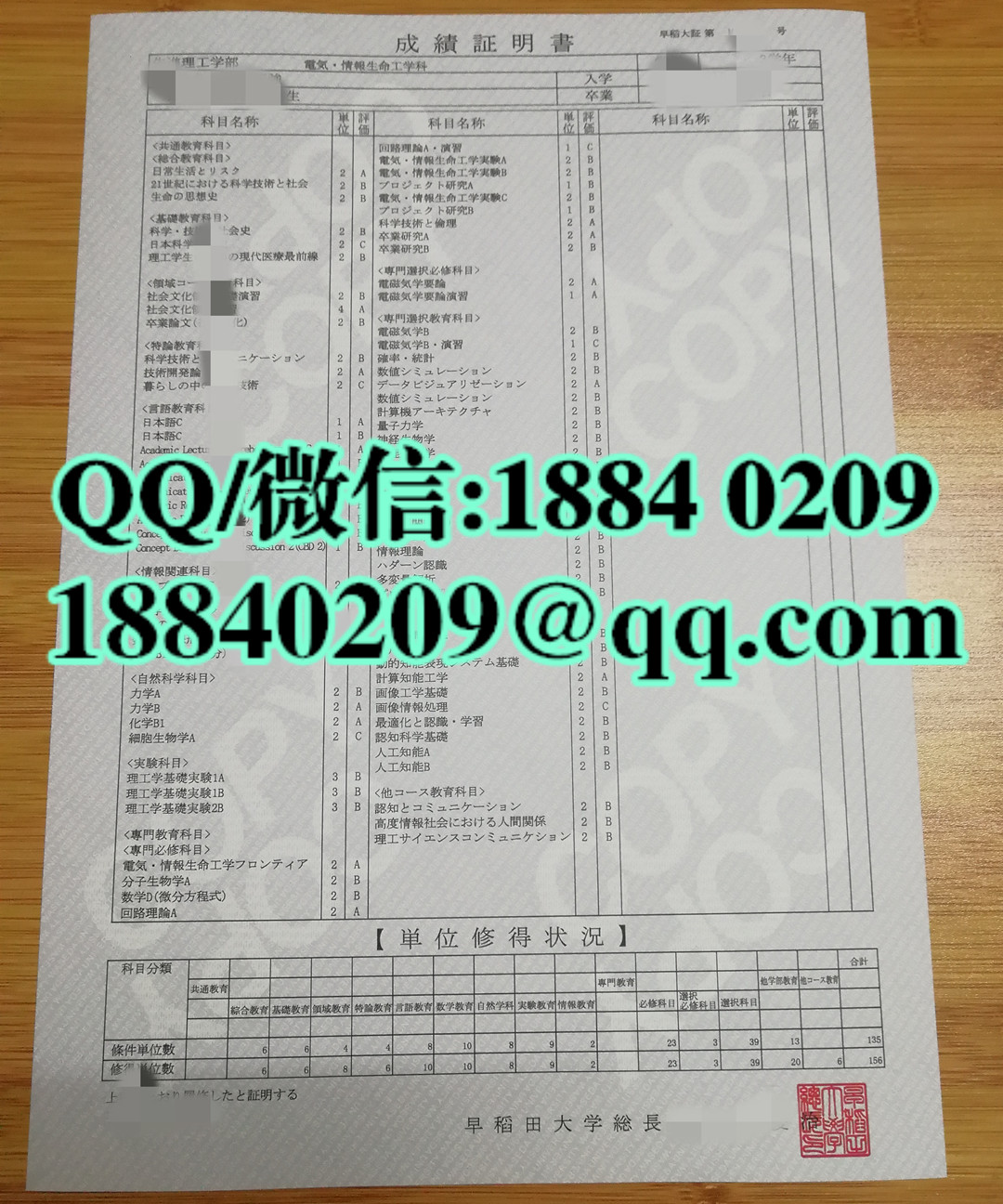定制日本早稻田大学成绩单，日本早稻田大学成绩单学位记样本