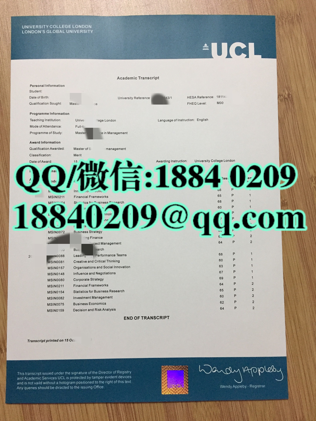 英国UCL大学成绩单，英国UCL大学毕业证，伦敦大学学院成绩单样本