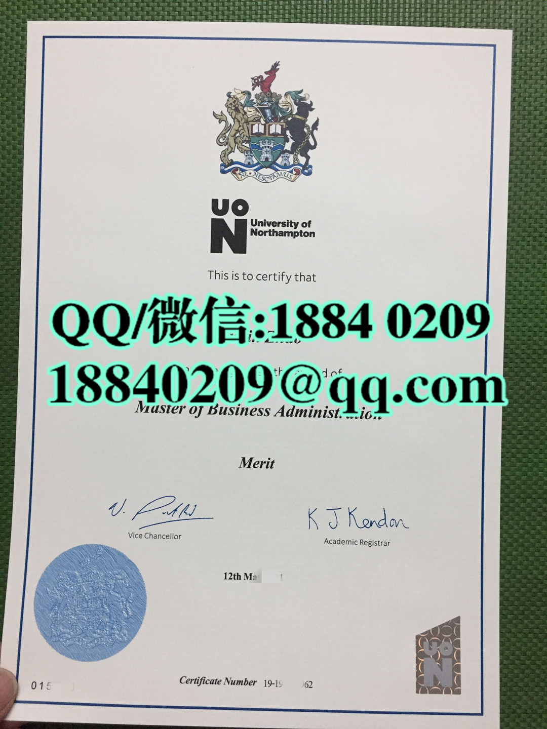 英国北安普顿大学毕业证文凭样本，University of Northampton diploma degree