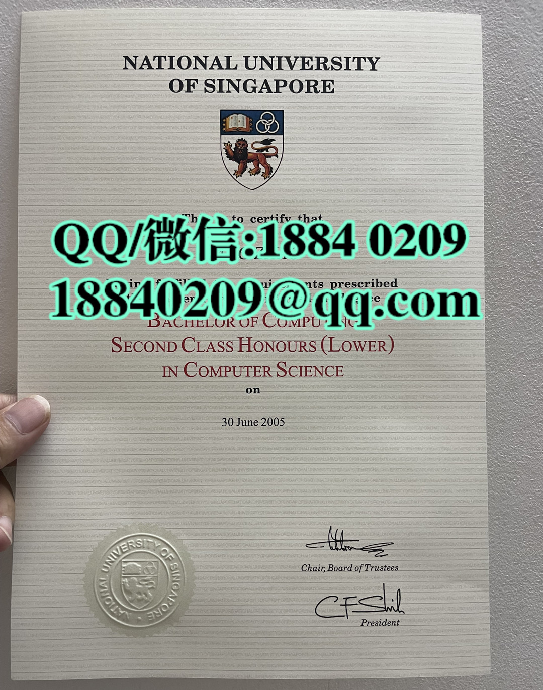 2005年新加坡国立大学毕业证，National University of Singapore diploma