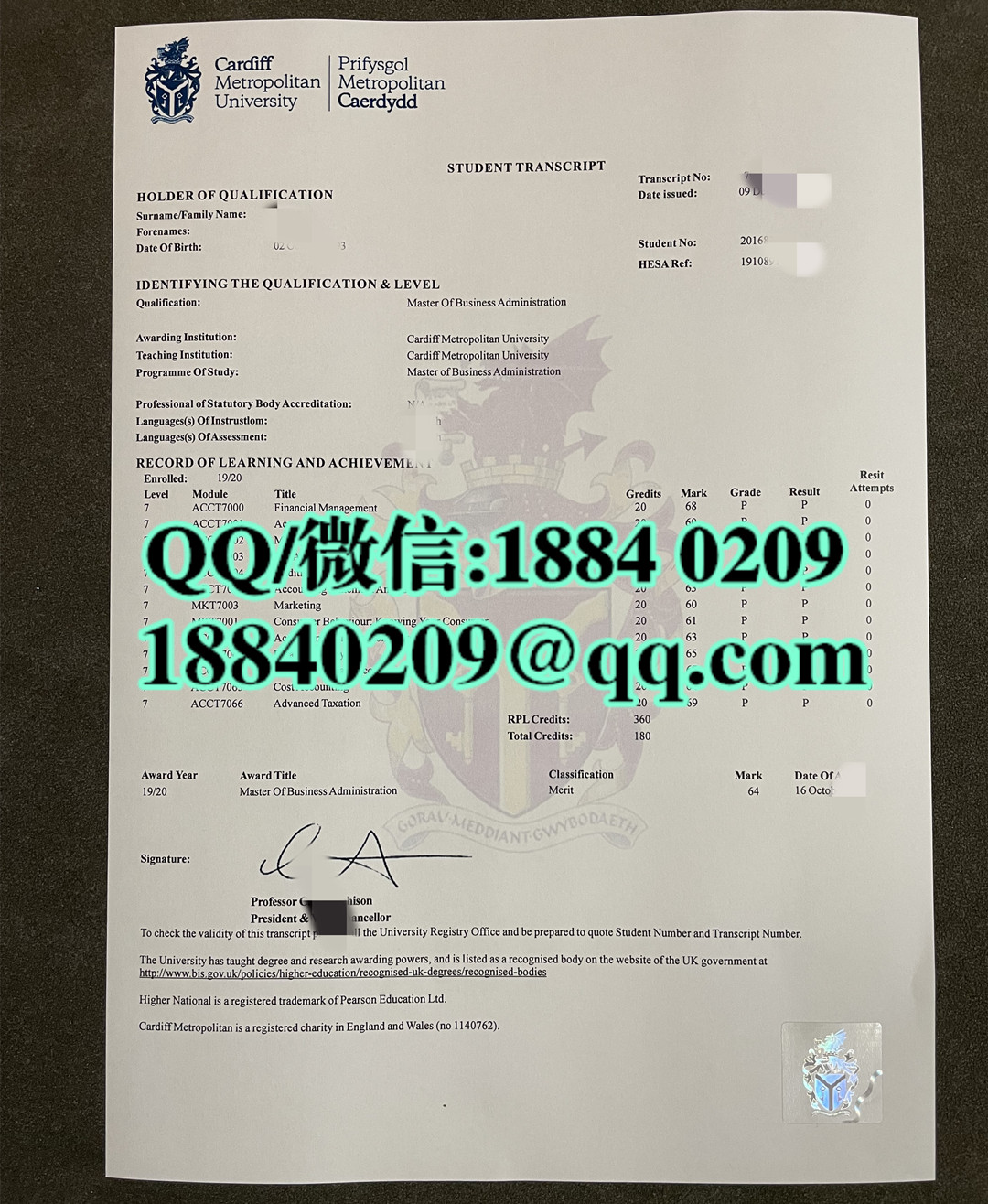 英国卡迪夫城市大学成绩单防伪，cardiff metropolitan university transcript