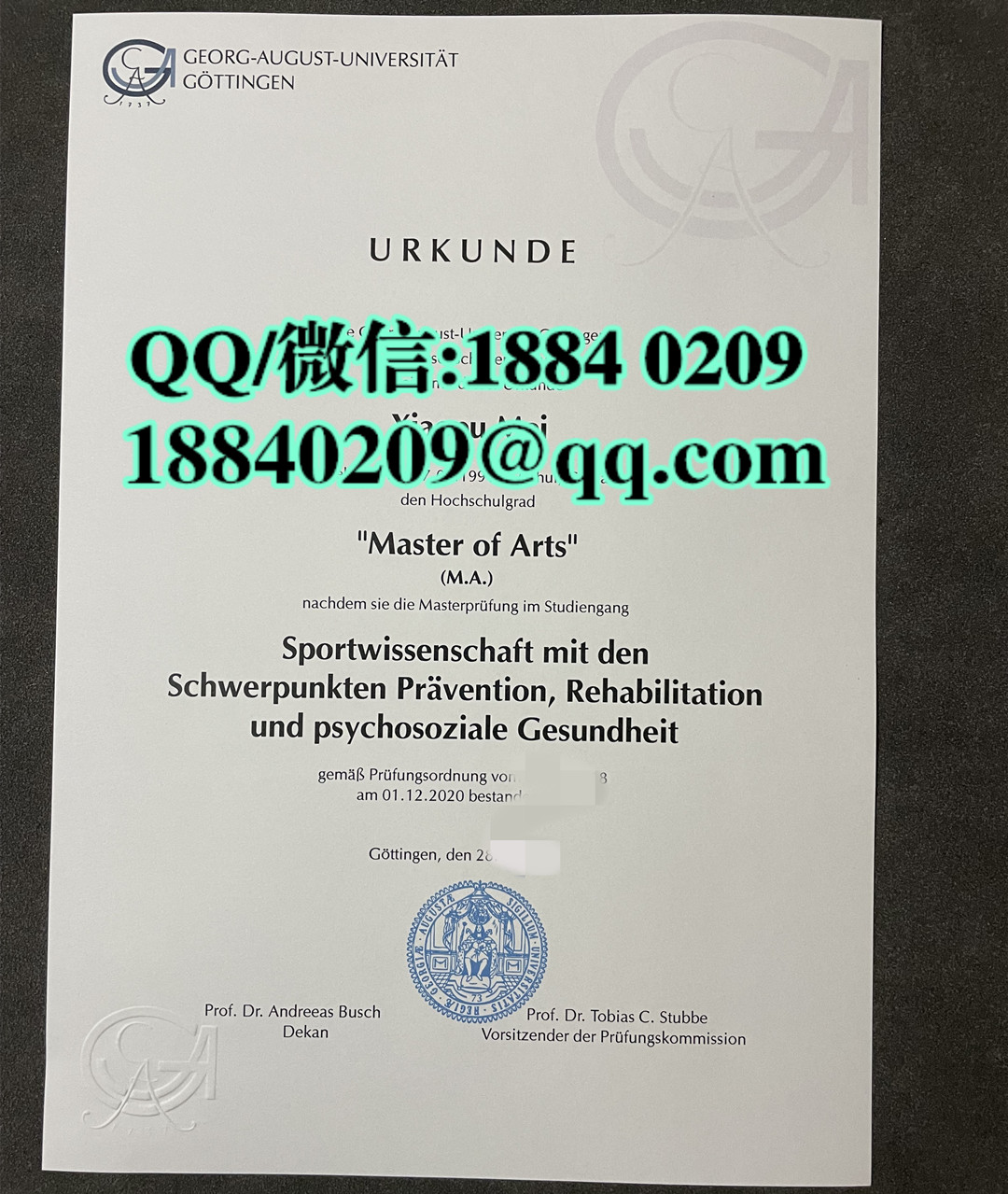 德国哥廷根大学毕业证成绩单留才认证，University of Göttingen degree