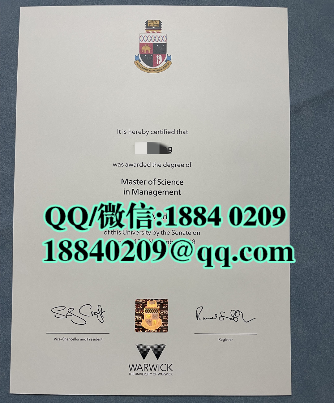 2017年英国华威大学硕士毕业证防伪，The University of Warwick master degree