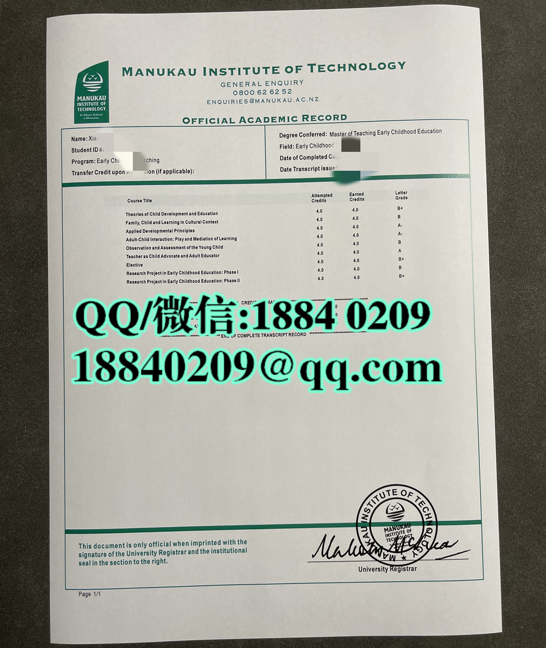 新西兰马努卡理工学院毕业证文凭，Manukau Institute of Technology diploma degree