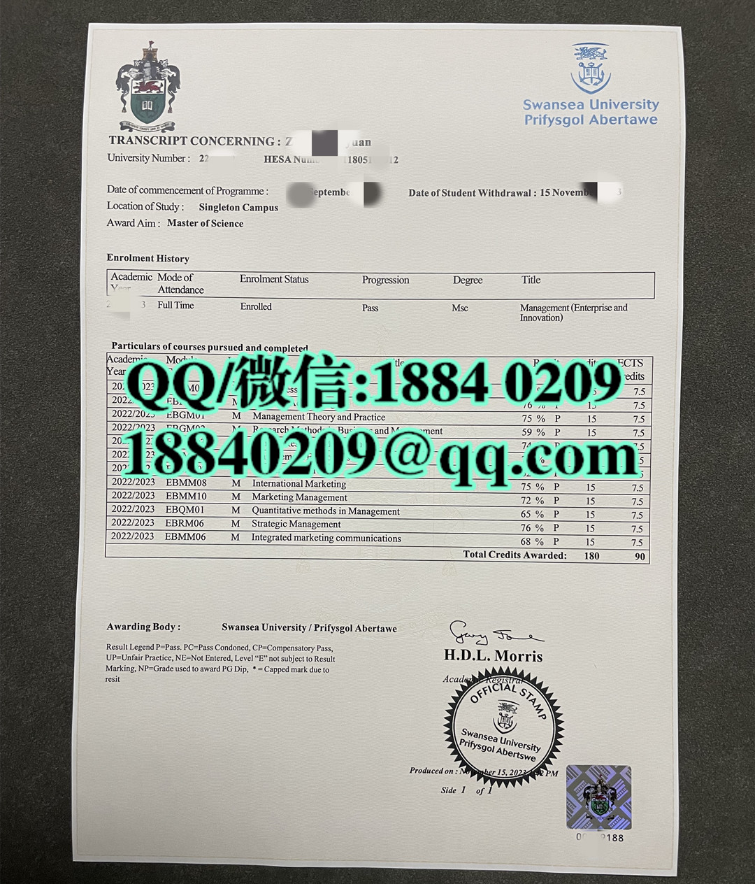 英国斯旺西大学Swansea University毕业证学位证成绩单，Swansea University transcript