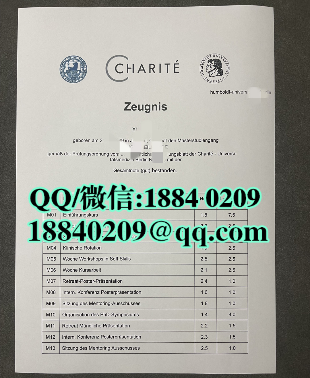 德国柏林夏里特医学院charite大学成绩单，德国大学成绩单定制