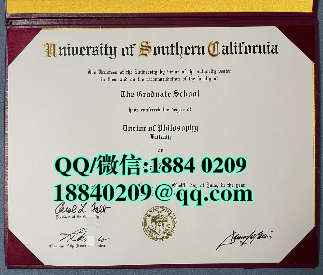 美国南加州大学博士学位毕业证，University of Southern California Doctor degree