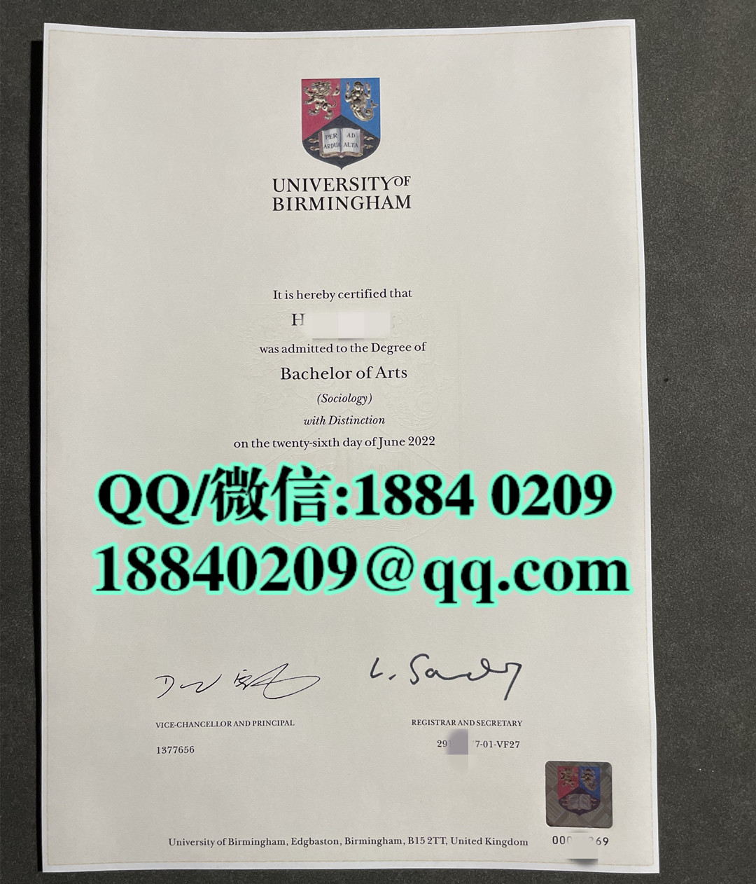 伯明翰大学毕业证学位证，University of Birmingham diploma degree