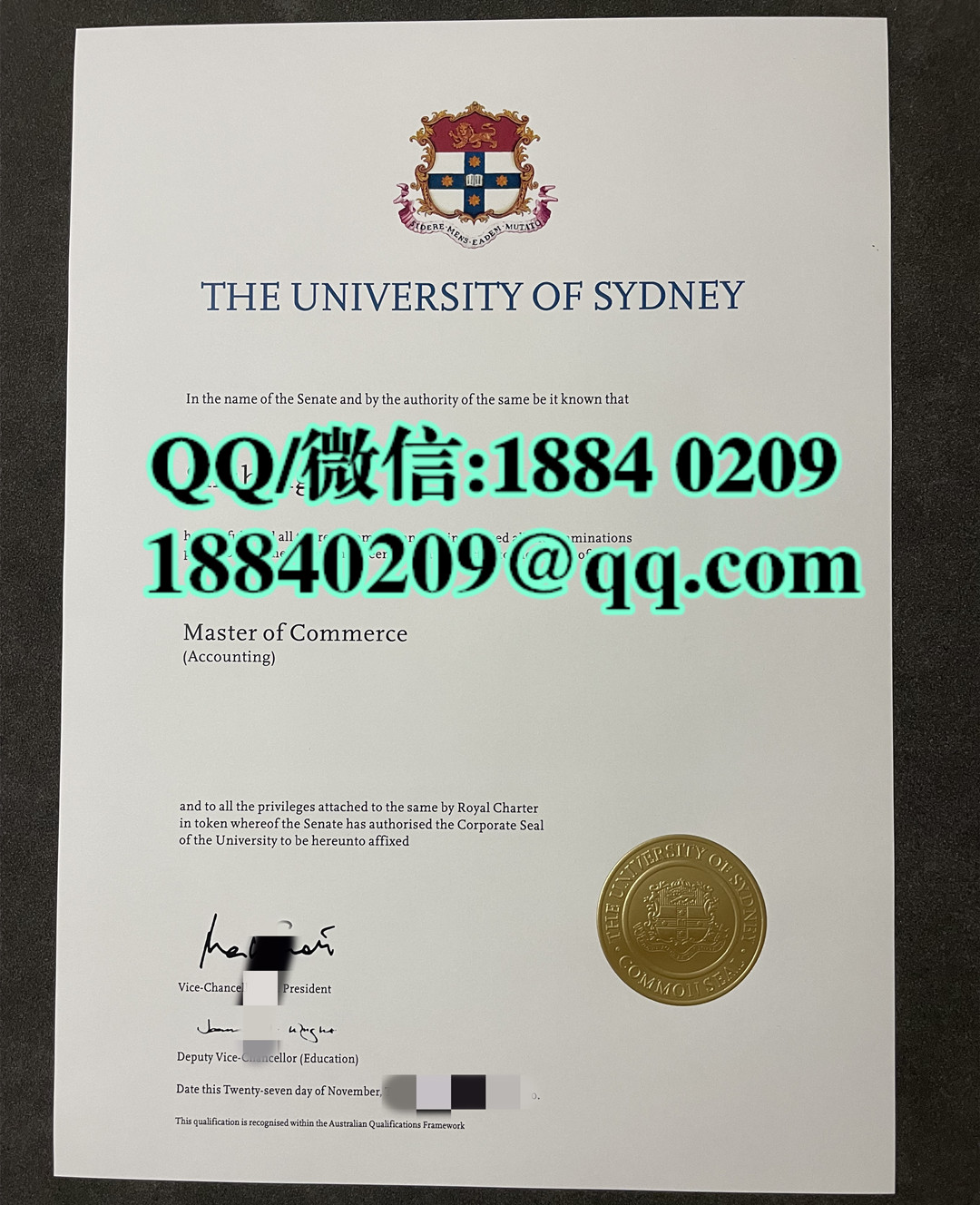 悉尼大学商学硕士学位毕业证，The University of Sydney degree Master of Commerce