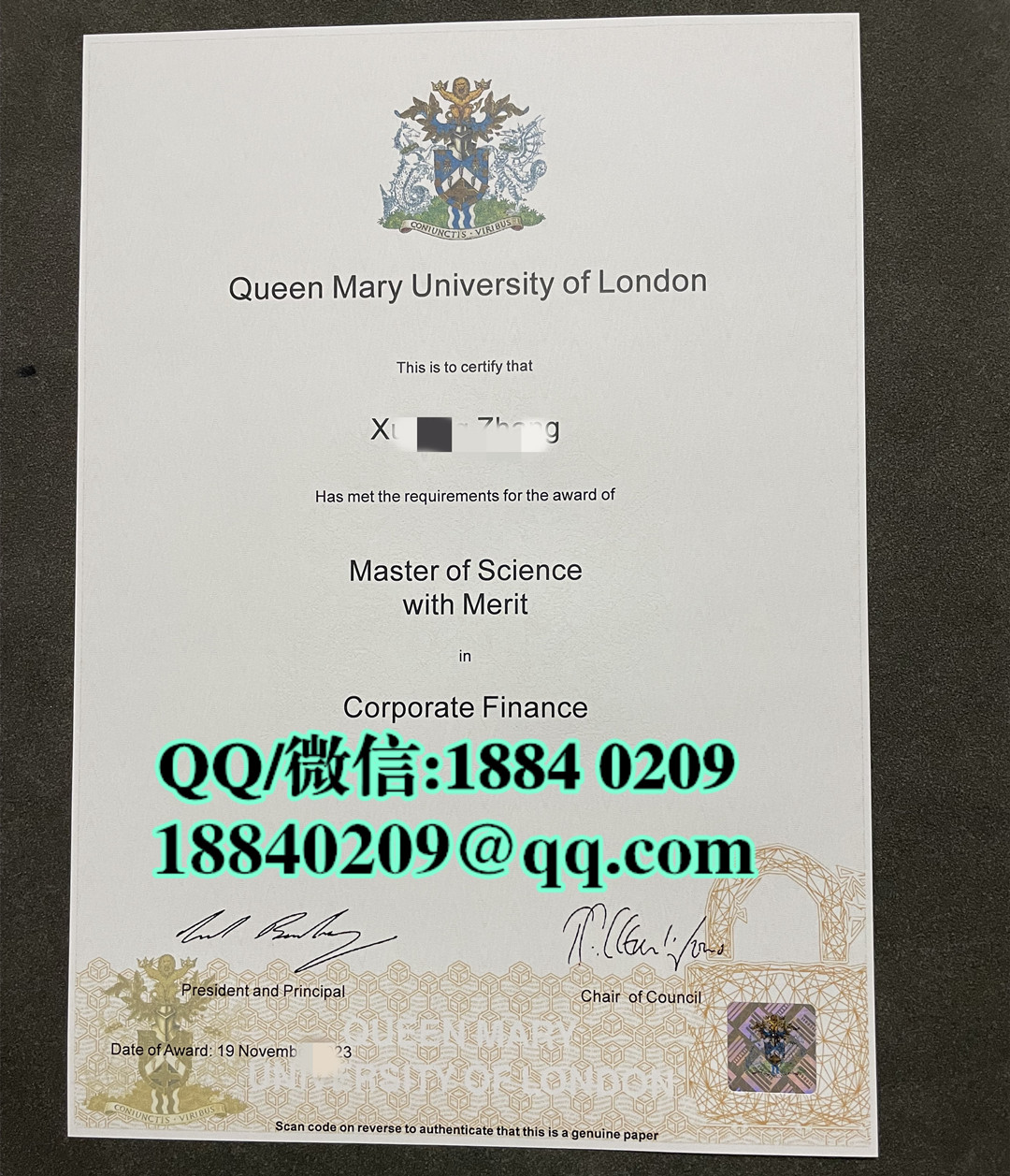 英国玛丽女王大学公司财务理学硕士毕业证，Queen Mary University of London Master of Science in Corpora