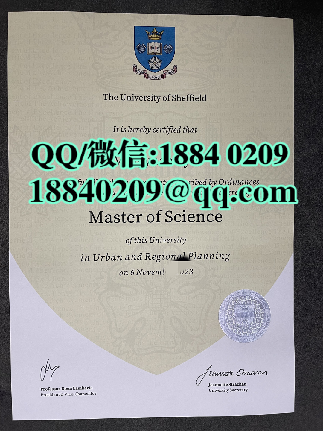 英国谢菲尔德大学理学硕士毕业证，University of Sheffield master degree