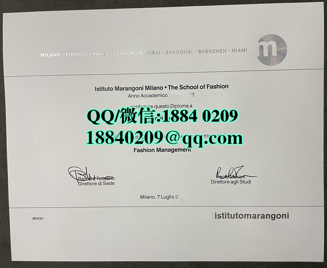 意大利马兰欧尼学院毕业证成绩单留信网认证，ISTITUTO MARANGONI diploma certificate