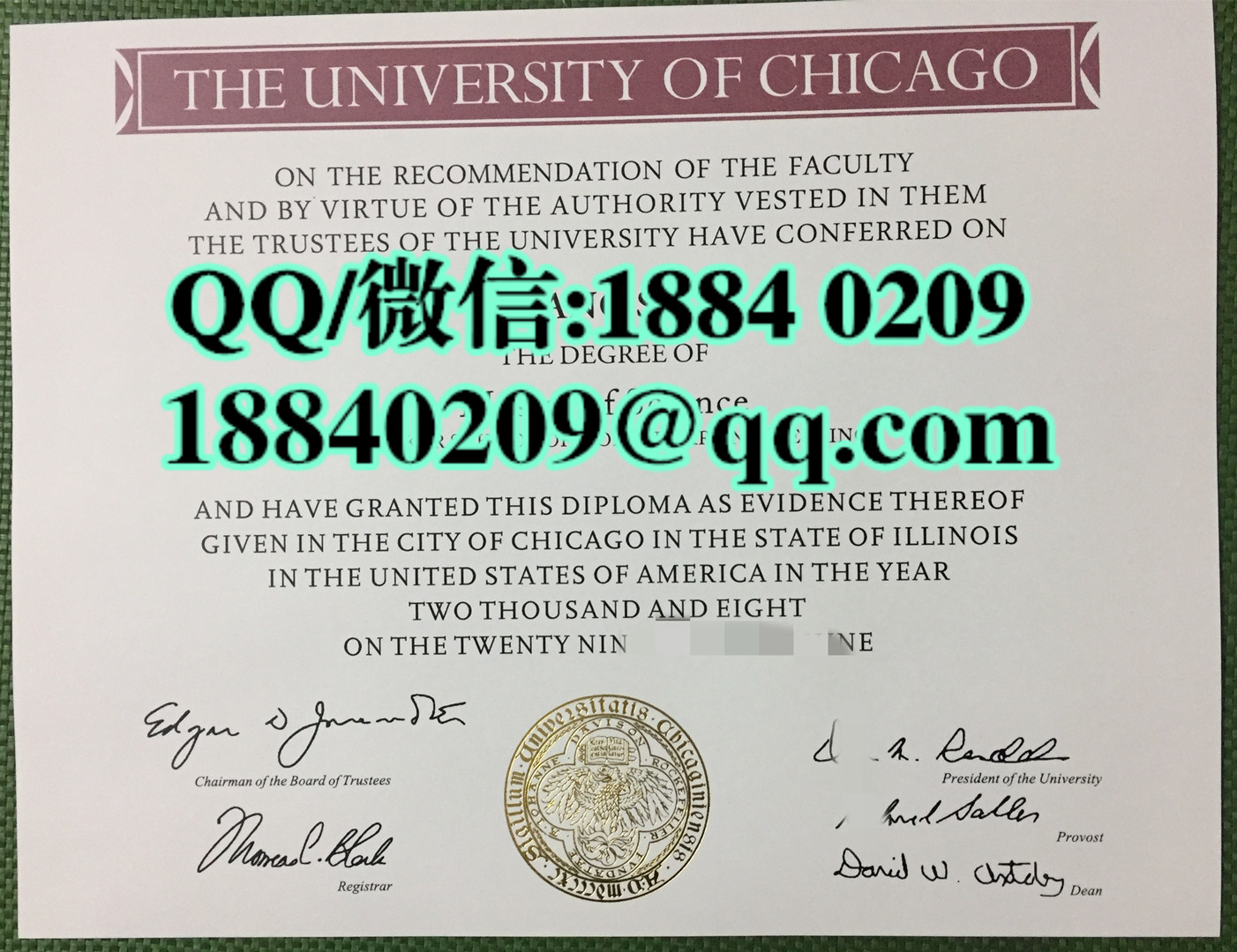 美国芝加哥大学毕业证成绩单，University of Chicago diploma certificate