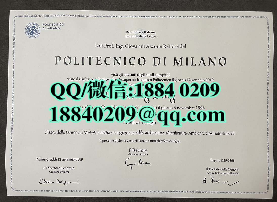 意大利米兰理工大学毕业证成绩单留才认证，意大利文凭样本