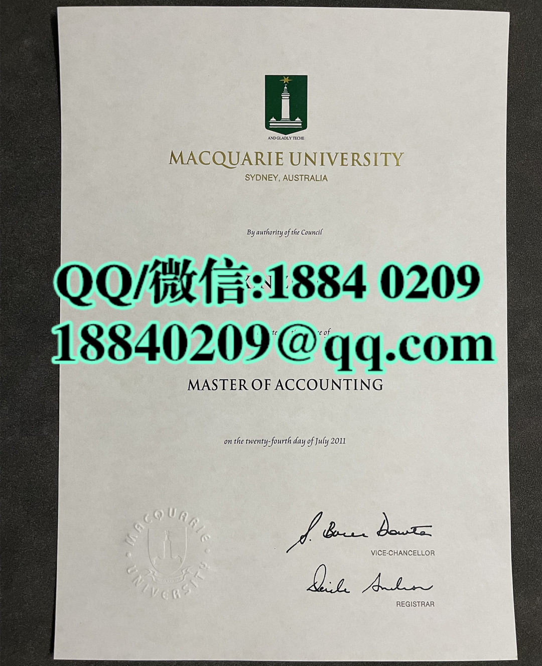 2011年澳洲麦考瑞大学硕士毕业证学位证，Macquarie University master degree