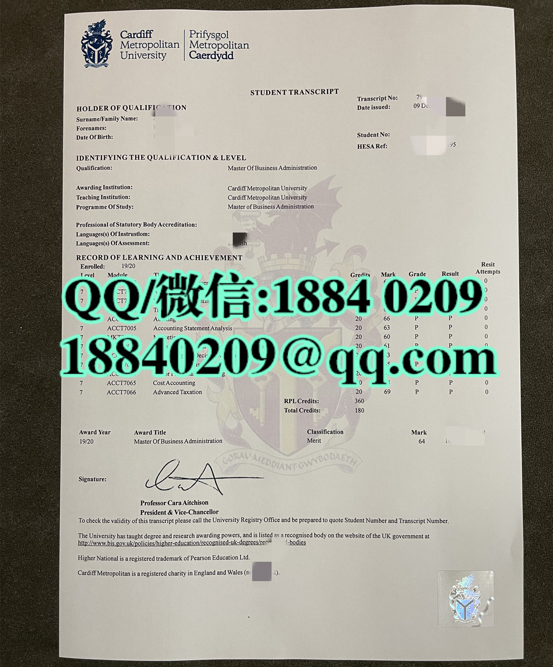 英国卡迪夫城市大学Cardiff Metropolitan University成绩单，Cardiff Metropolitan University tran