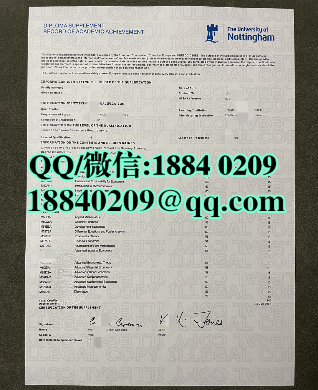 定制英国诺汉丁大学University of Nottingham成绩单，University of Nottingham transcript