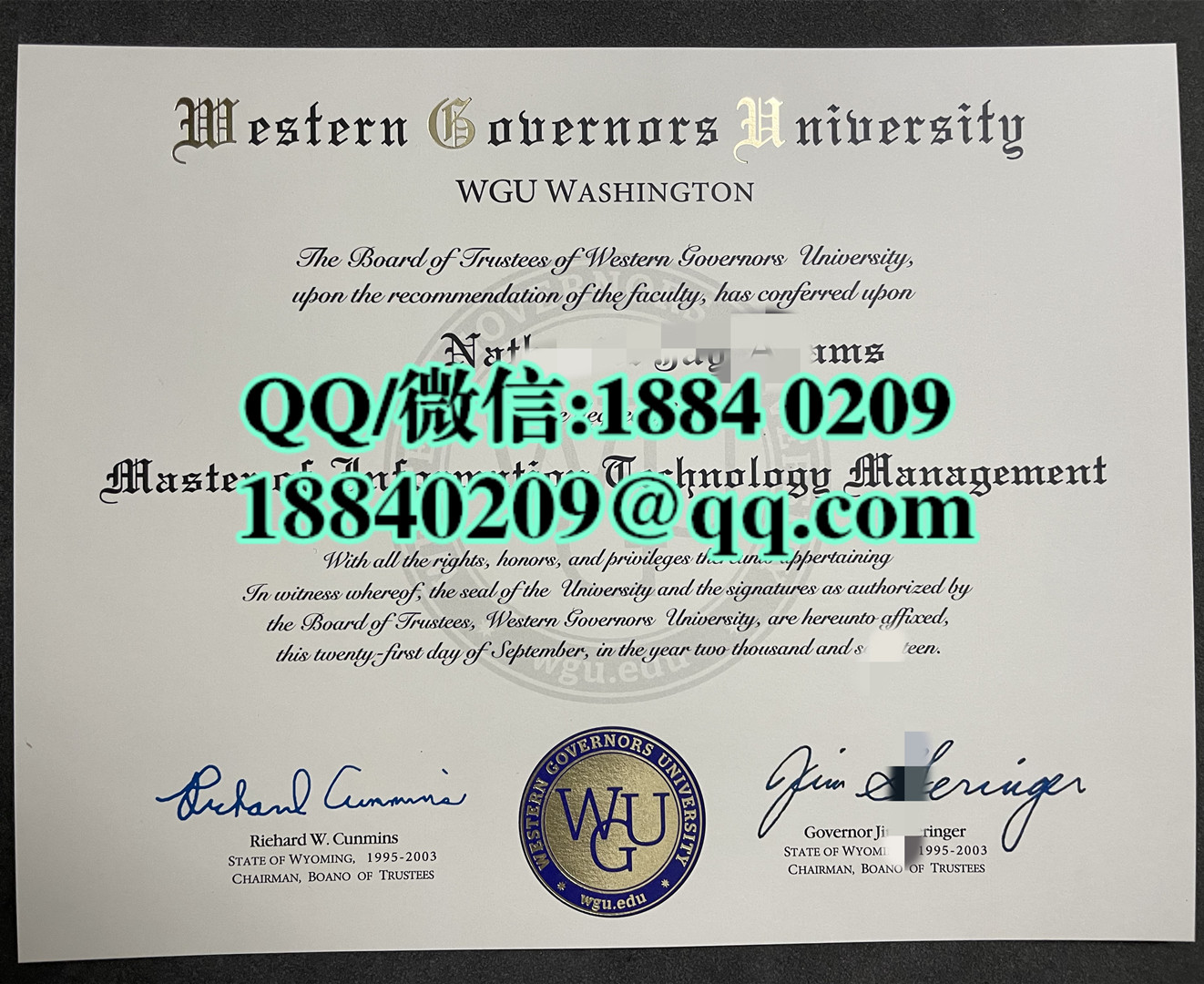 美国西部州长大学毕业证成绩单，Western Governors University diploma degree