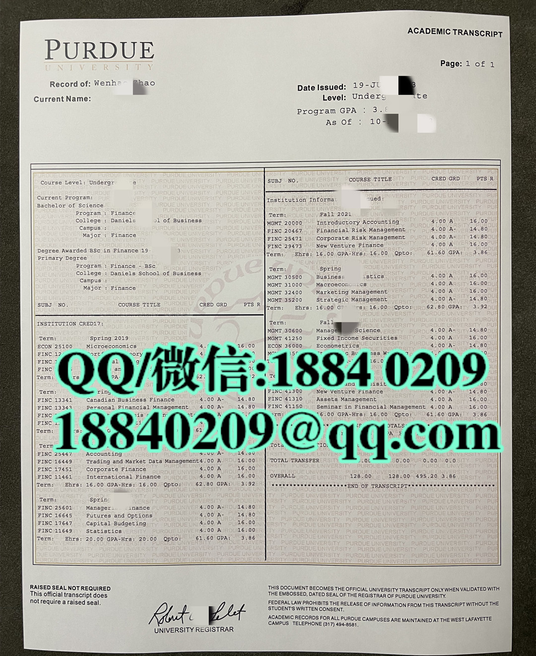 美国普渡大学purdue university成绩单，purdue university transcript