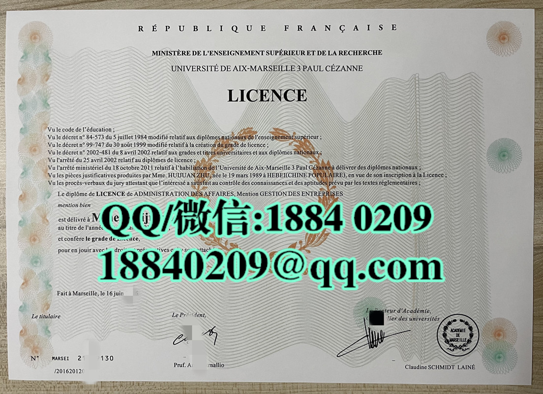 法国艾克斯-马赛大学毕业证成绩单，法国艾克斯-马赛大学文凭样本