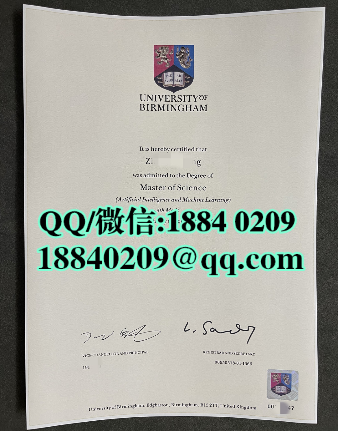 英国伯明翰大学理学硕士毕业证学位证，University of Birmingham master degree