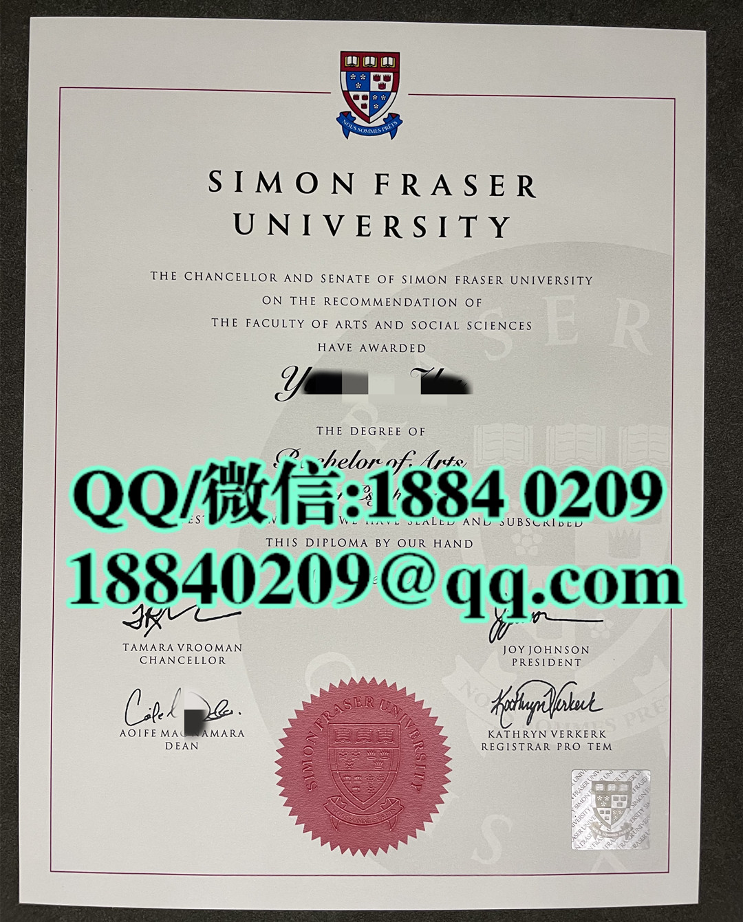 加拿大SFU大学毕业证，加拿大西蒙菲莎大学毕业证