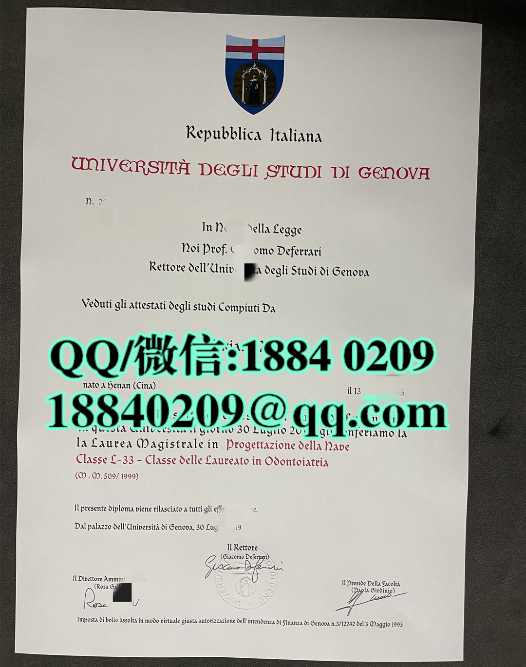 意大利热那亚大学毕业证成绩单留才认证，Università degli Studi di Genova  UniGe diploma degree