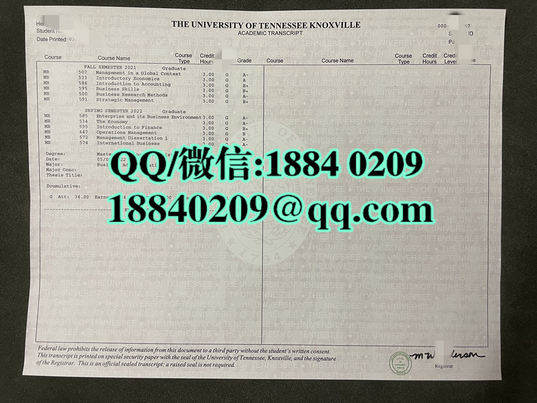 美国田纳西大学诺克斯维尔分校成绩单样本，The University of Tennessee，Knoxville transcript