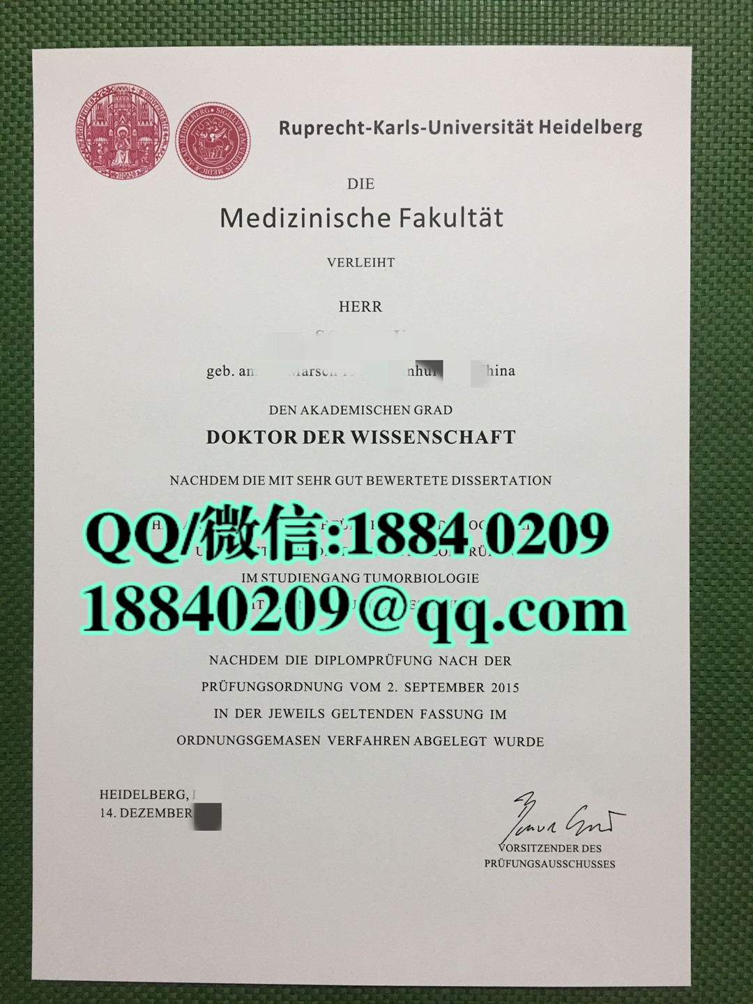 鲁普莱希特-卡尔斯-海德堡大学毕业证成绩单留才认证，Heidelberg University diploma degree